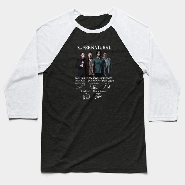 Supernatural All  Cast Signed 15th Anniversary 2005  2022 Baseball T-Shirt by Den Tbd